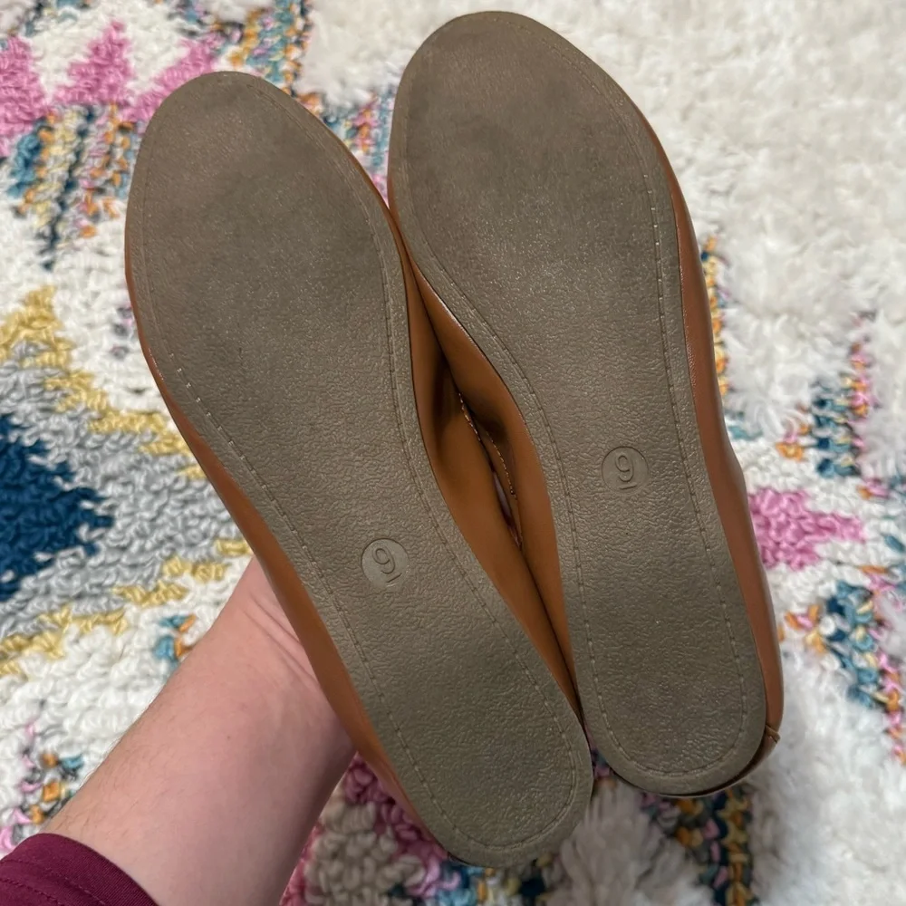 Danielle Scrunch Ballet Flats Memory Foam Insole Cognac Tan Flexible Outsole